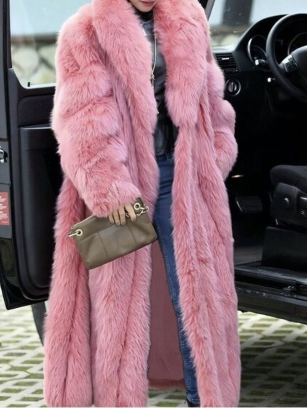 Pink Elegant Women's Long Collar Faux Fox Fur Coat - Picture 4 of 11